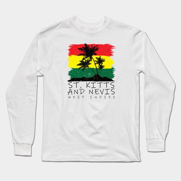 St Kitts and Nevis National Colors with Palm Silhouette Long Sleeve T-Shirt by IslandConcepts